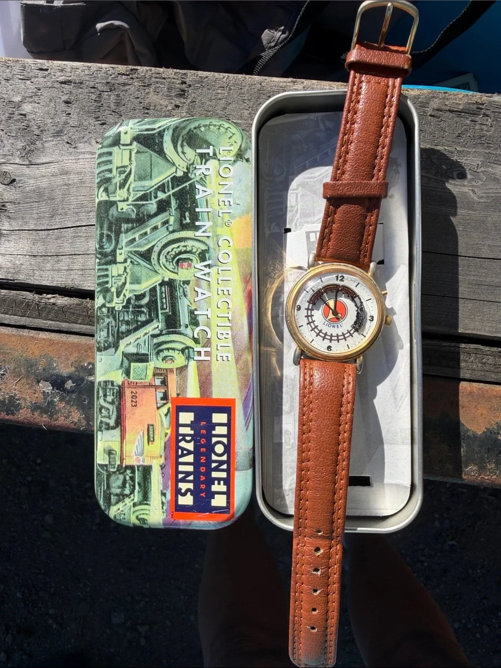 Lionel Collectible Brown Leather Strap Train-Themed Wristwatch
